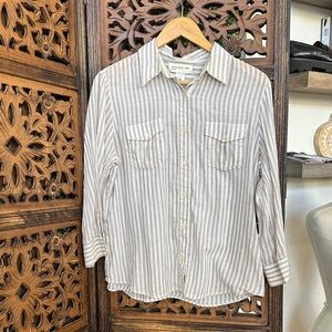 Jones New York Women's Striped Blouse - Gray and White